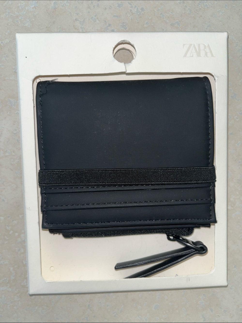 Zara Black Elastic-Strip Bi-Fold Wallet